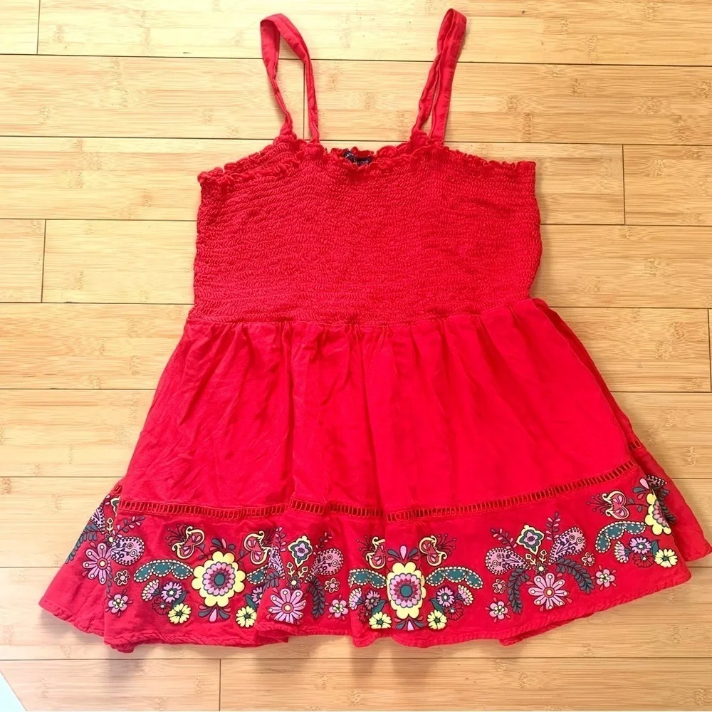 Signature Studio Red Long Bohemian Floral Top with Painted Flowers Size XL - Picture 5 of 6